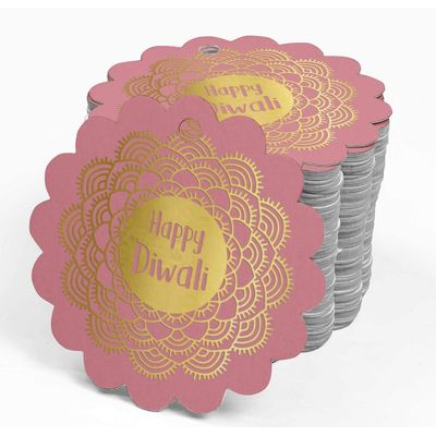 Etiquetas de Papel Metalizado Pendentes "Happy Diwali" para Lembrancinhas - Inkdotpot 100 Etiquetas Metalizadas / Rosa - Ouro Rosé