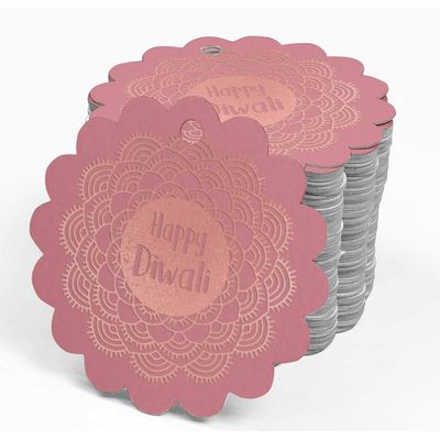 Etiquetas de Papel Metalizado Pendentes "Happy Diwali" para Lembrancinhas - Inkdotpot 100 Etiquetas Metalizadas / Rosa - Ouro Rosé