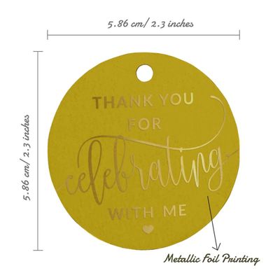 Etiquetas Pendentes em Papel Metalizado 'Obrigado por Celebrar Comigo' para Lembrancinhas de Aniversário - Inkdotpot 100 Etiquetas Metalizadas / Amarelo - Ouro Rosé