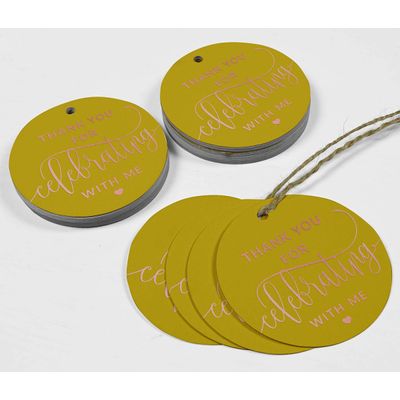 Etiquetas Pendentes em Papel Metalizado 'Obrigado por Celebrar Comigo' para Lembrancinhas de Aniversário - Inkdotpot 100 Etiquetas Metalizadas / Amarelo - Ouro Rosé