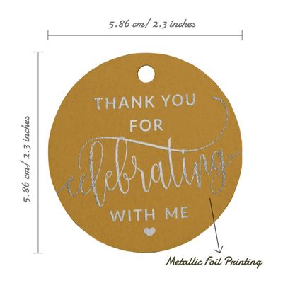 Etiquetas Pendentes em Papel Metalizado 'Obrigado por Celebrar Comigo' para Lembrancinhas de Aniversário - Inkdotpot 100 Etiquetas Metalizadas / Dourado - Prata