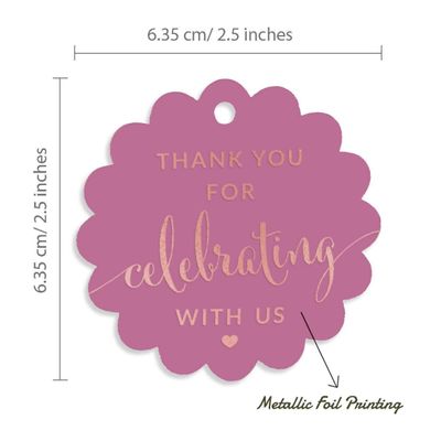 Etiquetas de Papel Laminado "Obrigado por Celebrar Conosco" Chá de Bebê/Noiva-Aposentadoria-Casamento-Aniversário - Inkdotpot 50 Etiquetas Metalizadas / Rosa - Ouro Rosé