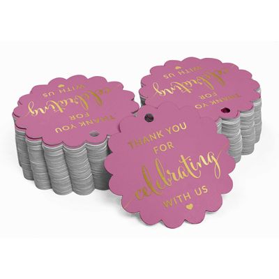 Etiquetas de Papel Laminado "Obrigado por Celebrar Conosco" Chá de Bebê/Noiva-Aposentadoria-Casamento-Aniversário - Inkdotpot 50 Etiquetas Metalizadas / Rosa - Ouro Rosé