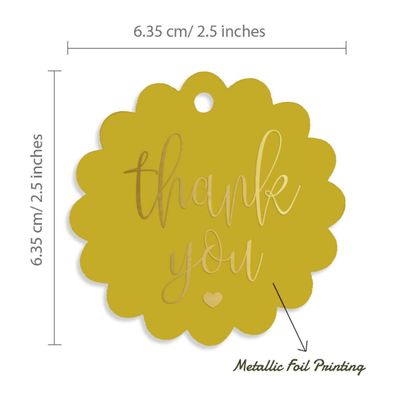 Etiquetas de Papel 'Obrigado' com Foil para Pendurar em Lembrancinhas do Chá de Noiva - Inkdotpot 100 Etiquetas Metalizadas / Amarelo - Dourado