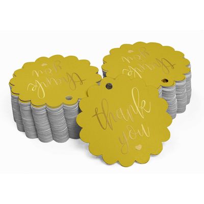 Etiquetas de Papel 'Obrigado' com Foil para Pendurar em Lembrancinhas do Chá de Noiva - Inkdotpot 100 Etiquetas Metalizadas / Amarelo - Dourado