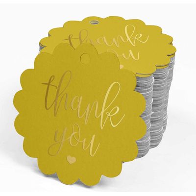 Etiquetas de Papel 'Obrigado' com Foil para Pendurar em Lembrancinhas do Chá de Noiva - Inkdotpot 100 Etiquetas Metalizadas / Amarelo - Dourado