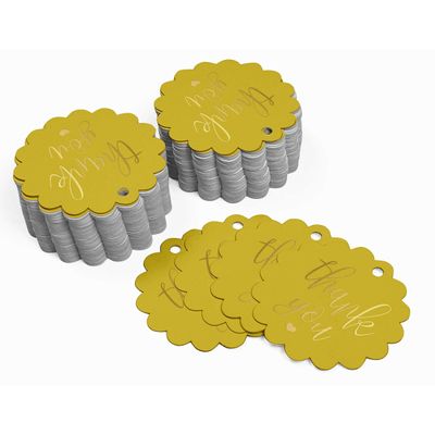 Etiquetas de Papel 'Obrigado' com Foil para Pendurar em Lembrancinhas do Chá de Noiva - Inkdotpot 100 Etiquetas Metalizadas / Amarelo - Dourado