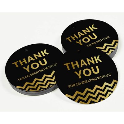 Etiquetas de Papel com Foil "Obrigado por Celebrar Conosco" para Festas e Eventos - Inkdotpot 100 Etiquetas Metalizadas / Preto - Dourado