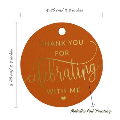 Etiquetas de Papel Metalizado para Lembrancinha de Aniversário "Obrigado por Celebrar Comigo" - Inkdotpot 100 Etiquetas Metalizadas / Laranja - Ouro Rosé