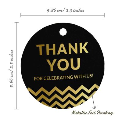 Etiquetas de Papel com Foil "Obrigado por Celebrar Conosco" para Festas e Eventos - Inkdotpot 100 Etiquetas Metalizadas / Preto - Dourado
