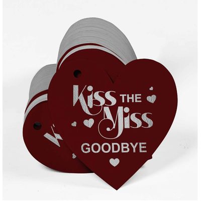 Etiqueta de Papel Metalizado 'Kiss The Miss Goodbye' para Lembrancinha de Chá de Noiva para Pendurar - Inkdotpot 50 Etiquetas Metalizadas / Vermelho - Prata