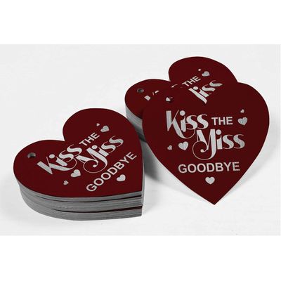 Etiqueta de Papel Metalizado 'Kiss The Miss Goodbye' para Lembrancinha de Chá de Noiva para Pendurar - Inkdotpot 50 Etiquetas Metalizadas / Vermelho - Prata