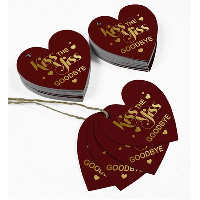 Etiqueta de Papel Metalizado 'Kiss The Miss Goodbye' para Lembrancinha de Chá de Noiva para Pendurar - Inkdotpot 50 Etiquetas Metalizadas / Vermelho - Prata