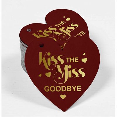 Etiqueta de Papel Metalizado 'Kiss The Miss Goodbye' para Lembrancinha de Chá de Noiva para Pendurar - Inkdotpot 50 Etiquetas Metalizadas / Vermelho - Prata