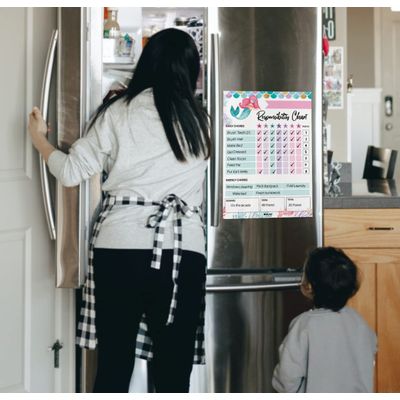 Quadro Magnético Apagável de Tarefas Semanal/Diário Infantil, Recompensas/Comportamento, Lista em Branco c/ 2 Canetas (Sereia) - Inkdotpot 21,59 Cm × 27,94 Cm / Multicolorido