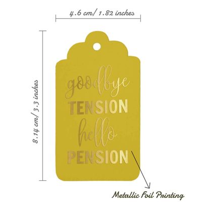 Etiquetas de Papel Metalizado para Pendurar 'Adeus Tensão, Olá Aposentadoria' para Lembrancinhas de Aposentadoria - Inkdotpot 50 Etiquetas Metalizadas / Amarelo - Ouro Rosé