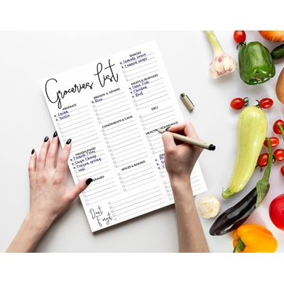 Bloco de Lista de Compras 23 x 15 cm, 54 Páginas, Planejador Semanal, 2020 - Inkdotpot 22,86 Cm × 15,24 Cm / Branco