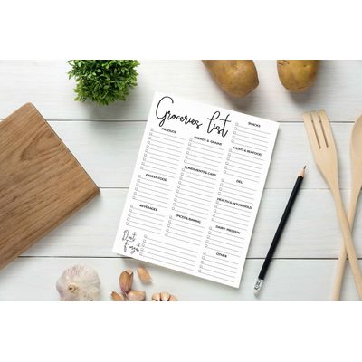 Bloco de Lista de Compras 23 x 15 cm, 54 Páginas, Planejador Semanal, 2020 - Inkdotpot 22,86 Cm × 15,24 Cm / Branco