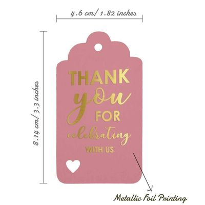 Etiquetas de Papel com Foil "Obrigado por Celebrar Conosco" para Festas e Casamentos - Inkdotpot 50 Etiquetas Metalizadas / Rosa - Dourado