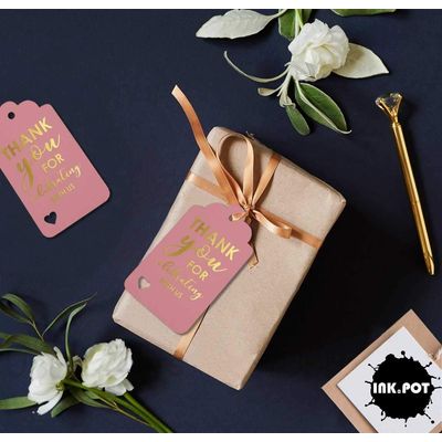 Etiquetas de Papel com Foil "Obrigado por Celebrar Conosco" para Festas e Casamentos - Inkdotpot 50 Etiquetas Metalizadas / Rosa - Dourado