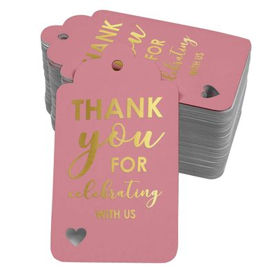 Etiquetas de Papel com Foil "Obrigado por Celebrar Conosco" para Festas e Casamentos - Inkdotpot 50 Etiquetas Metalizadas / Rosa - Dourado
