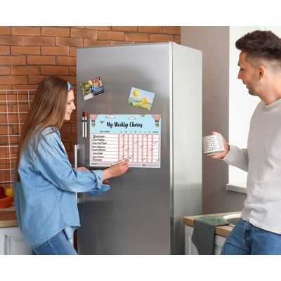 Quadro Magnético Tarefas Semanais para Geladeira - Apagável de Responsabilidade Infantil com 2 Marcadores Finos e Apagador - Inkdotpot 30,48 Cm × 43,18 Cm / Branco