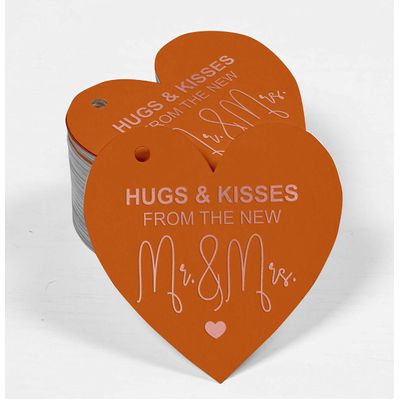 Tag para Garrafa de Casamento em Metalizado "Abraços & Beijos" - Inkdotpot 100 Etiquetas Metalizadas / Laranja - Ouro Rosé