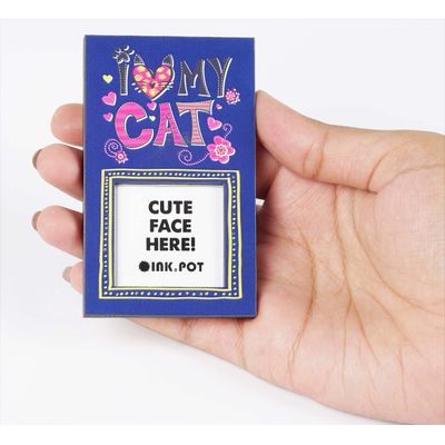 Porta-Retrato Magnético 'Amo Meu Gato' para Geladeira - Mini Porta-Retrato - Presente para Amante de Gatos | 9 x 5,5 cm - Inkdotpot 9 Cm × 5,5 Cm / Azul