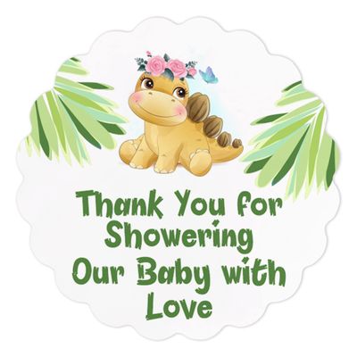 100 Adesivos Lembrancinha Chá de Bebê Revelação de Sexo - Rótulos Obrigado 5 cm Dinossauro Menina/Menino Selo para Envelope - Inkdotpot 5,08 Cm / Branco
