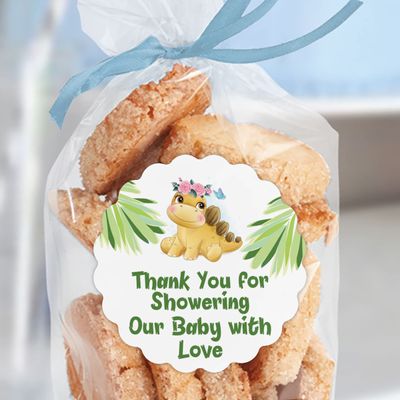 100 Adesivos Lembrancinha Chá de Bebê Revelação de Sexo - Rótulos Obrigado 5 cm Dinossauro Menina/Menino Selo para Envelope - Inkdotpot 5,08 Cm / Branco