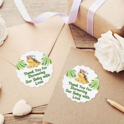 100 Adesivos Lembrancinha Chá de Bebê Revelação de Sexo - Rótulos Obrigado 5 cm Dinossauro Menina/Menino Selo para Envelope - Inkdotpot 5,08 Cm / Branco