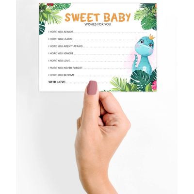 Cartões de Desejos para Chá de Bebê - Menino e Menina, Tema Dinossauro, Atividades, Pacote de 50 - Inkdotpot 11,43 Cm × 13,97 Cm / Branco