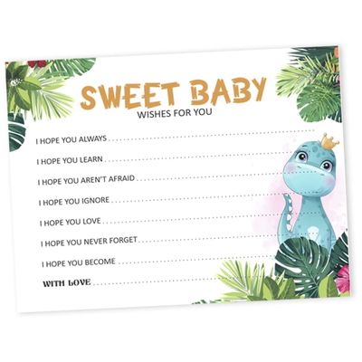Cartões de Desejos para Chá de Bebê - Menino e Menina, Tema Dinossauro, Atividades, Pacote de 50 - Inkdotpot 11,43 Cm × 13,97 Cm / Branco