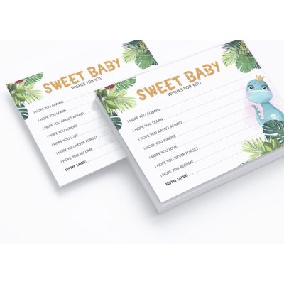 Cartões de Desejos para Chá de Bebê - Menino e Menina, Tema Dinossauro, Atividades, Pacote de 50 - Inkdotpot 11,43 Cm × 13,97 Cm / Branco