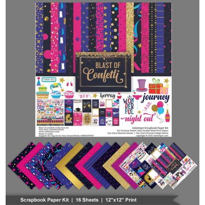Tema Confete Kit Papel Scrapbook Dupla-Face Cartolina 30x30 cm para Cartões Pacote com Adesivos - 16 Páginas - Multicolorido - Inkdotpot 30,48 Cm × 30,48 Cm / Multicolorido