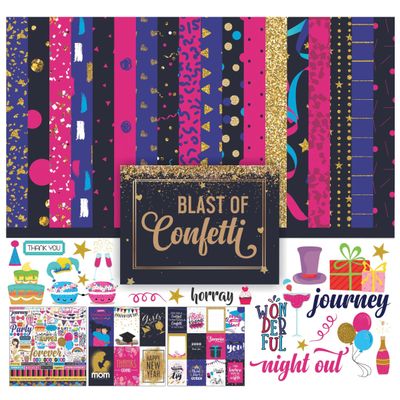 Tema Confete Kit Papel Scrapbook Dupla-Face Cartolina 30x30 cm para Cartões Pacote com Adesivos - 16 Páginas - Multicolorido - Inkdotpot 30,48 Cm × 30,48 Cm / Multicolorido