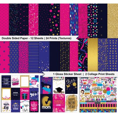 Tema Confete Kit Papel Scrapbook Dupla-Face Cartolina 30x30 cm para Cartões Pacote com Adesivos - 16 Páginas - Multicolorido - Inkdotpot 30,48 Cm × 30,48 Cm / Multicolorido