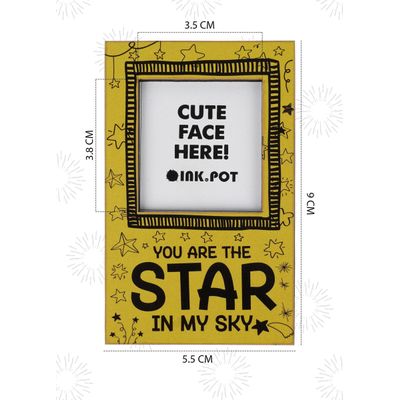 Porta-Retrato Magnético para Geladeira Mini 9x5,5 cm 'Você É a Estrela do Meu Céu' - Presente para Cônjuge/Filhos - Inkdotpot 9 Cm × 5,5 Cm / Amarelo