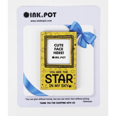 Porta-Retrato Magnético para Geladeira Mini 9x5,5 cm 'Você É a Estrela do Meu Céu' - Presente para Cônjuge/Filhos - Inkdotpot 9 Cm × 5,5 Cm / Amarelo