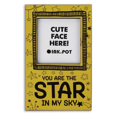 Porta-Retrato Magnético para Geladeira Mini 9x5,5 cm 'Você É a Estrela do Meu Céu' - Presente para Cônjuge/Filhos - Inkdotpot 9 Cm × 5,5 Cm / Amarelo