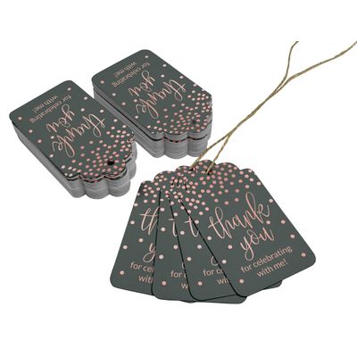 Obrigado Por Celebrar Comigo, Etiquetas de Papel para Lembrancinha de Aniversário com Foil Artesanal para Pendurar - Inkdotpot 100 Etiquetas Metalizadas / Cinza - Ouro Rosé
