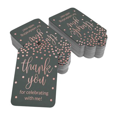 Obrigado Por Celebrar Comigo, Etiquetas de Papel para Lembrancinha de Aniversário com Foil Artesanal para Pendurar - Inkdotpot 100 Etiquetas Metalizadas / Cinza - Ouro Rosé