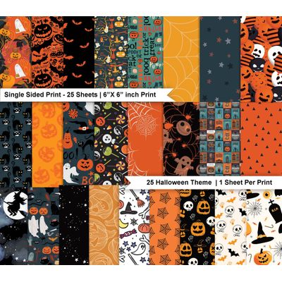Bloco de 25 Folhas de Papel Texturizado Halloween para Scrapbook, Lado Único, Papel Cartão Colorido para Scrapbooking e DIY - Inkdotpot 15,24 Cm × 15,24 Cm / Multicolorido