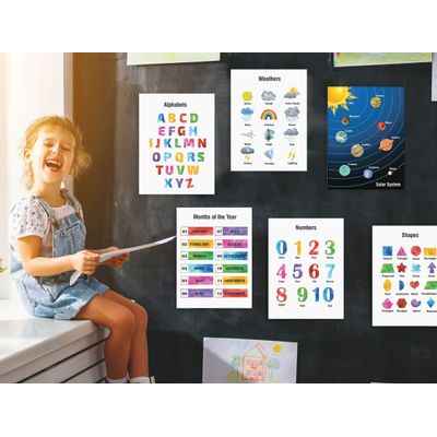 Traceease 10 Cartazes Educativos Laminados: Alfabeto/Números/Formas/Emoções/Sistema Solar|Sala/Pré-Escola/Ensino em Casa/Bebê - IBA Crafts 27,94 Cm × 43,18 Cm / Multicolorido