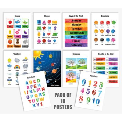 Traceease 10 Cartazes Educativos Laminados: Alfabeto/Números/Formas/Emoções/Sistema Solar|Sala/Pré-Escola/Ensino em Casa/Bebê - IBA Crafts 27,94 Cm × 43,18 Cm / Multicolorido