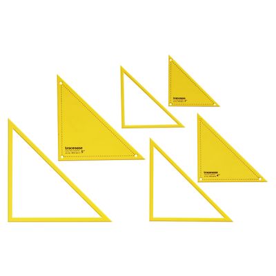 Estêncil Molde Triângulo 90° Conjunto 3 Peças (7,6/10,2/12,7 cm) para Costura, Quilt e Patchwork (U2) - Traceease Amarelo