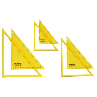 Estêncil Molde Triângulo 90° Conjunto 3 Peças (7,6/10,2/12,7 cm) para Costura, Quilt e Patchwork (U2) - Traceease Amarelo