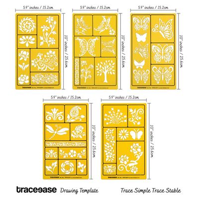 5 Peças Modelos de Desenho com Padrões de Borboleta e Floral para Scrapbooking, Design, Artesanato, DIY e Materiais de Arte - Traceease Amarelo