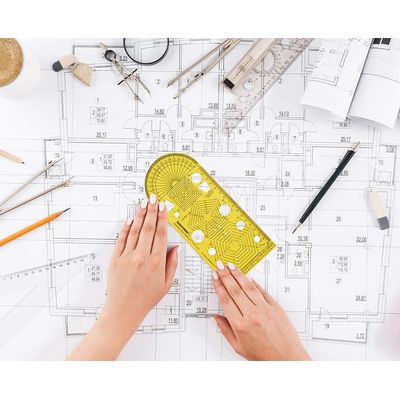 Gabaritos Estêncil Multi-Padrão para Desenho Técnico, Engenharia, Elétrica e Setas, Pacote com 6 Peças - IBA Crafts Amarelo
