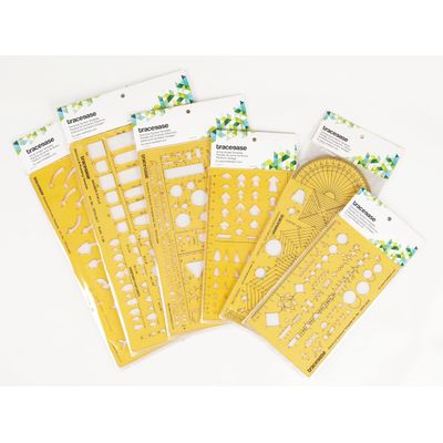 Gabaritos Estêncil Multi-Padrão para Desenho Técnico, Engenharia, Elétrica e Setas, Pacote com 6 Peças - IBA Crafts Amarelo